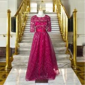 Code S0027 Round Neck Short Sleeve Shinning Maxi Long Dinner Dress