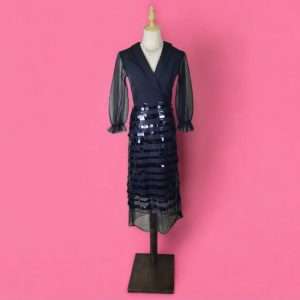Code S0028 V Neck Long Sleeve Sequins Bling Bling Midi Dinner Dress