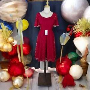 Code S0033 Square Neck Short Sleeve Midi Dinner Dress