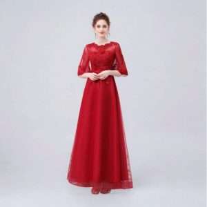 Code S0034 Round Neck Transparent Sleeve Lace Maxi Long Dinner Dress