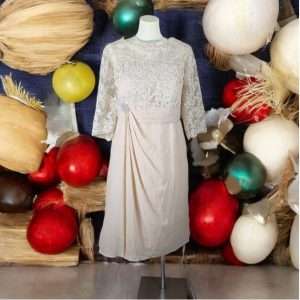 Code S0041 Plus Size Round Neck Lace Midi Dinner Dress