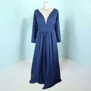 Code S0048 Plus Size V Neck Long Sleeve Maxi Long Dinner Dress