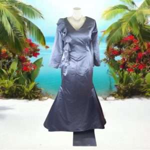 Code S0054 Plus Size V Neck Long Sleeve Maxi Long Dinner Dress with tail