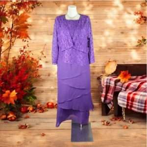 Code S0060 2pcs Lace Long Sleeve Layer Maxi Long Dinner Dress