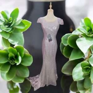 Code SQL002 Round Neck Short Sleeve Sequin Bling Bling Mermaid Fish Tail Maxi Long Dinner Dress