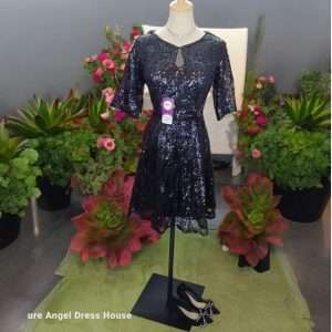 Code SQS001 Round Neck Short Sleeve Sequin Bling Bling Mini Short Dinner Dress