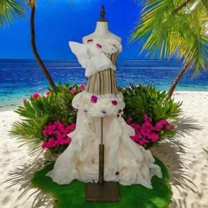 Code 131 Off Shoulder Flower Front Short Back Long Maxi Long Dinner Dress